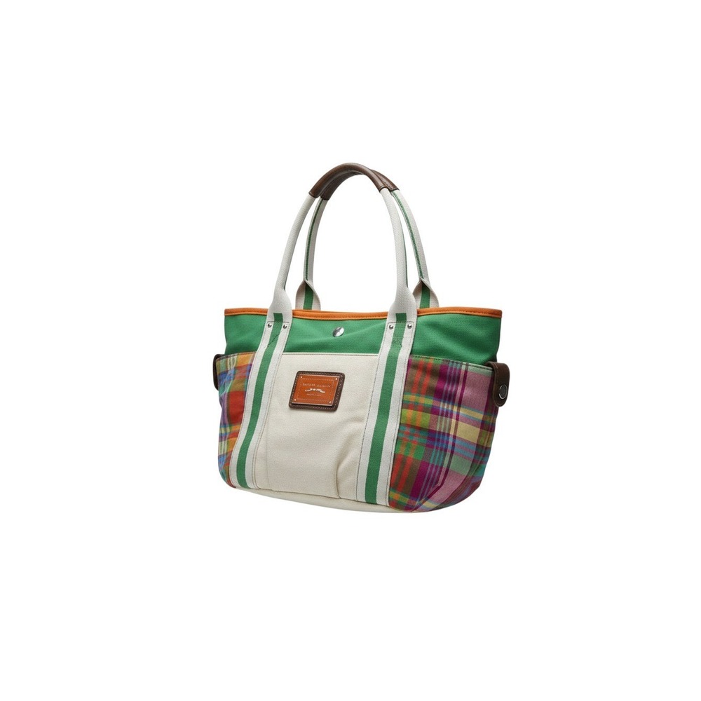 Tommy Hilfiger Tote Bag Womens Small Multicolor Good Plaid Canvas Leather Trim